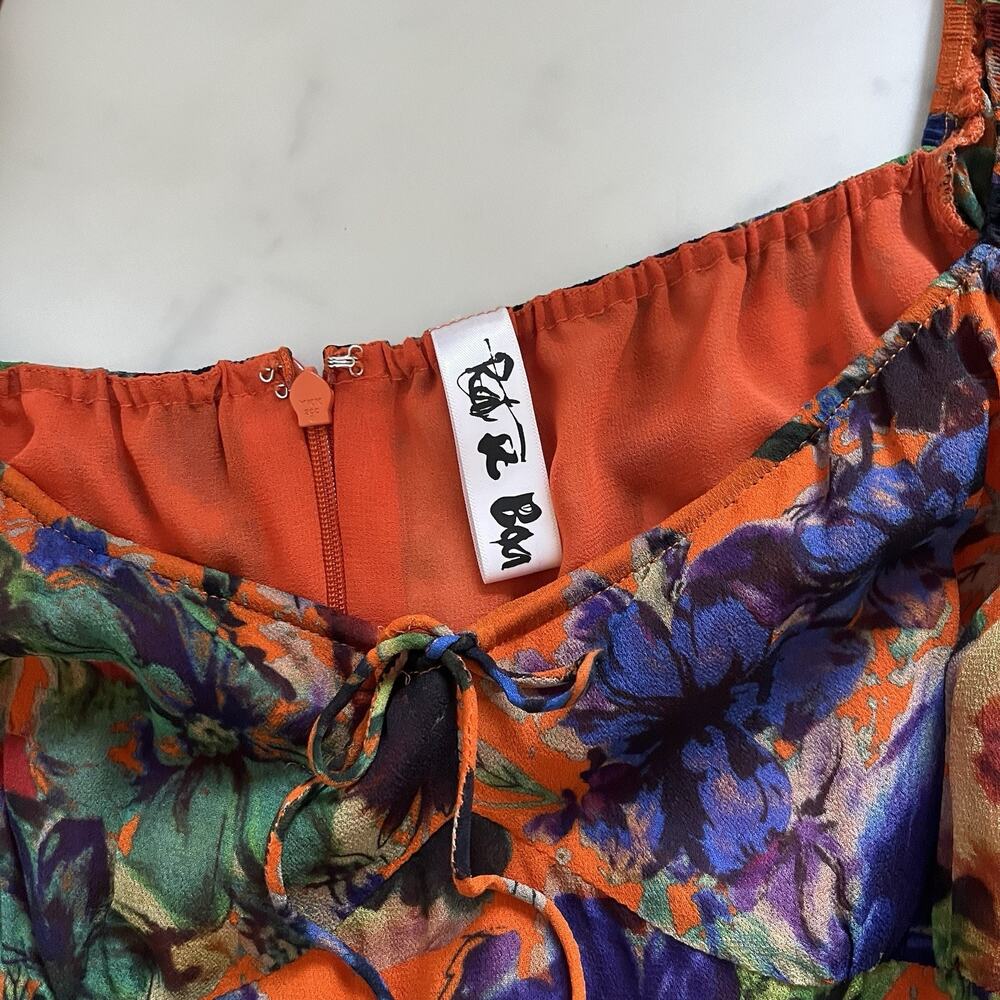 Rat & Boa Naomi Mini dress Orange floral Sz Small Coquette Core Boho Festival - Picture 3 of 11